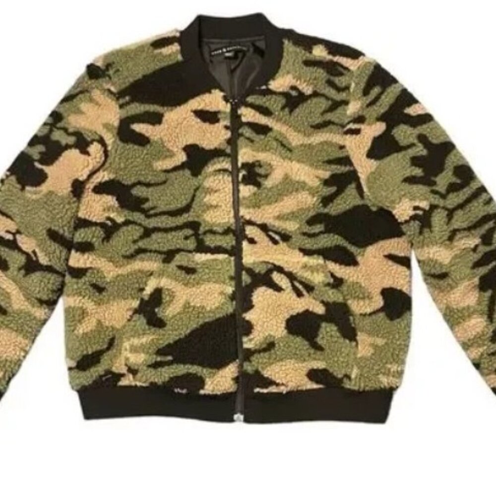 Faux Shearling Camouflage Bomber Jacket